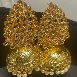 Gold and Cream Filigree Dome Earrings